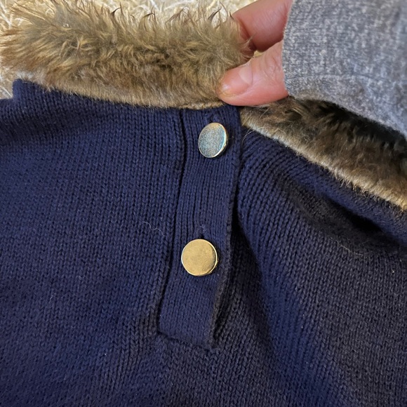 HOPE & HENRY COUTURE BABY NAVY FUR-TRIMMED SWEATER CAPE PONCHO 18-24M - Picture 5 of 7